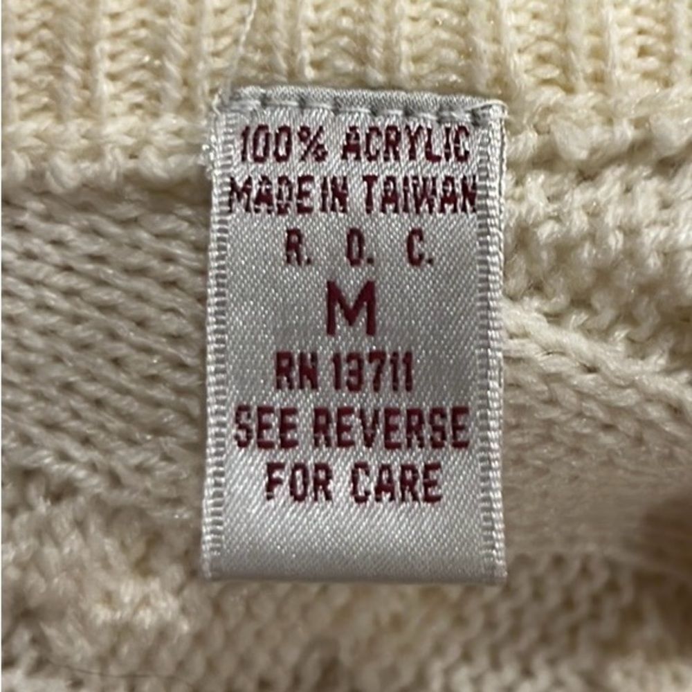 Karen Scott vintage cream open front cable knit cardigan size Medium - Picture 7 of 7